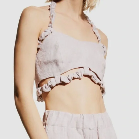 GANNI NWT Ruched Hemp Purple Cropped Halter Tank Light Lilac Size 42 - Picture 1 of 12